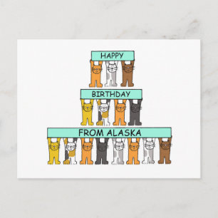 Happy Birthday from Alaska Cartoon Cats Postcard