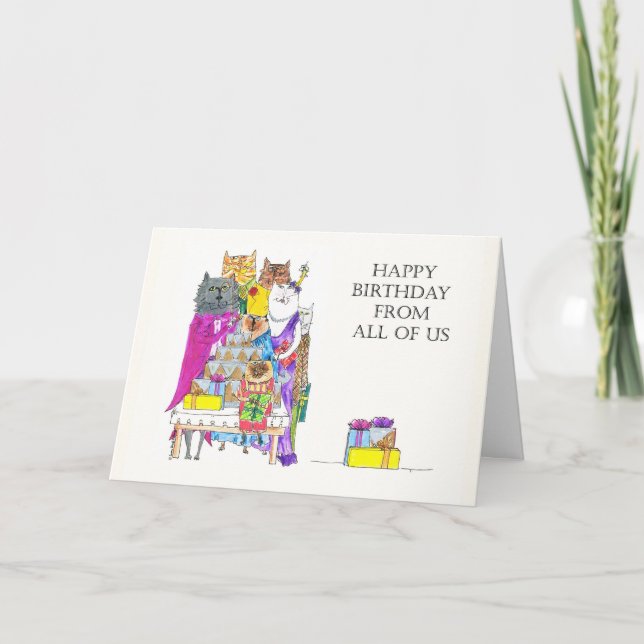 Happy Birthday From All of Us, Cat Characters Card (Front)