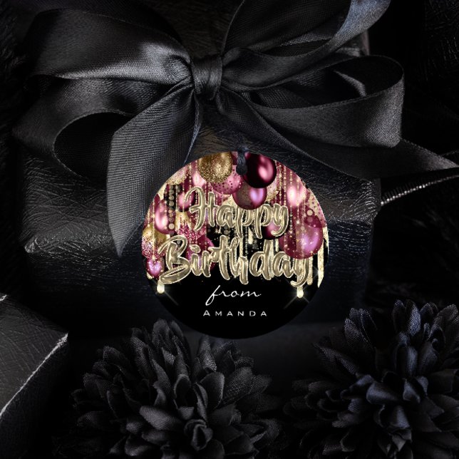 Happy Birthday From Burgundy GOLD Balloons Classic Round Sticker (Creator Uploaded)