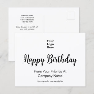 Happy Birthday From Business Logo Special Offer Postcard