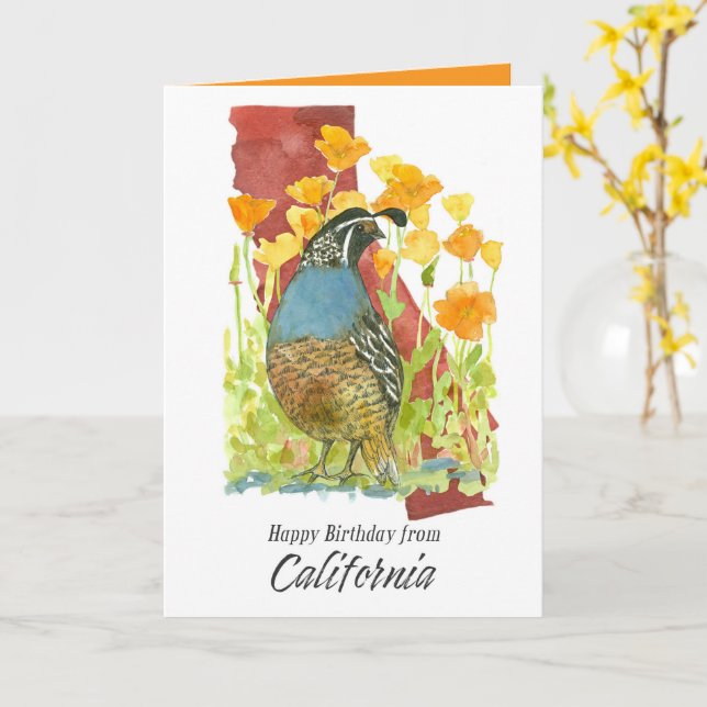 Happy Birthday from California Quail Poppy Flowers Card (Yellow Flower)