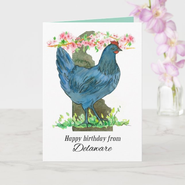 Happy Birthday from Delaware Blue Hen Chicken Card (Orchid)