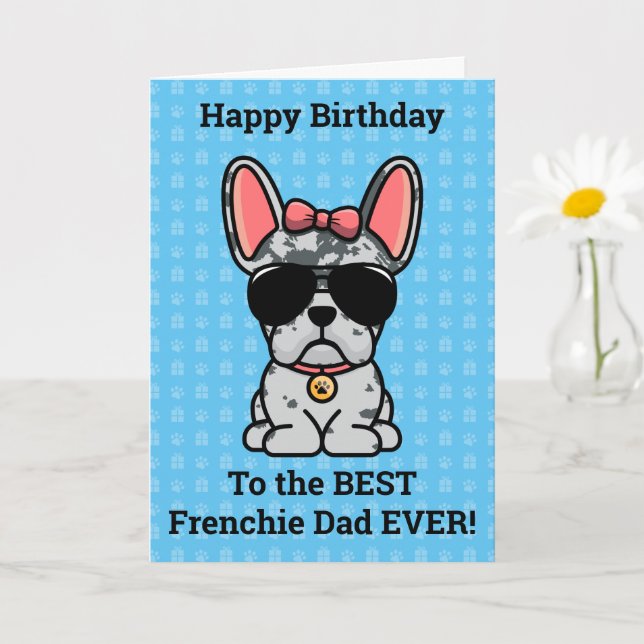 Happy Birthday from Dog Blue Merle French Bulldog Card (Small Plant)