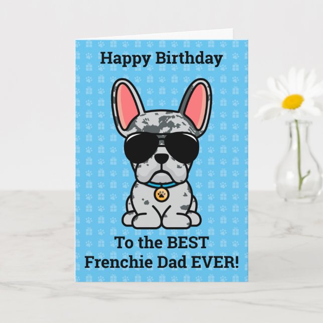 Happy Birthday from Dog Blue Merle French Bulldog Card (Small Plant)
