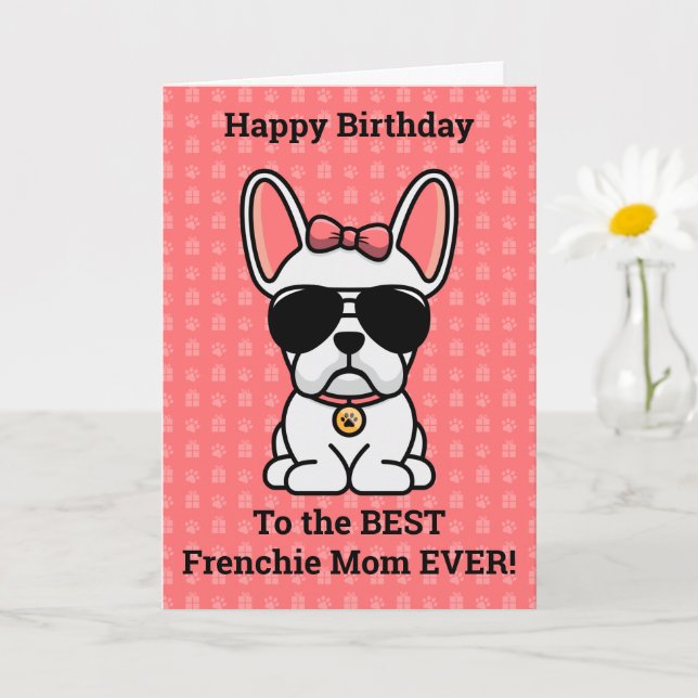 Happy Birthday from Dog White French Bulldog Card (Small Plant)