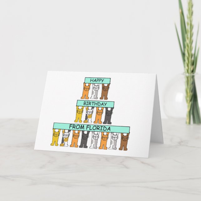 Happy Birthday from Florida, Cartoon Cats Card (Front)