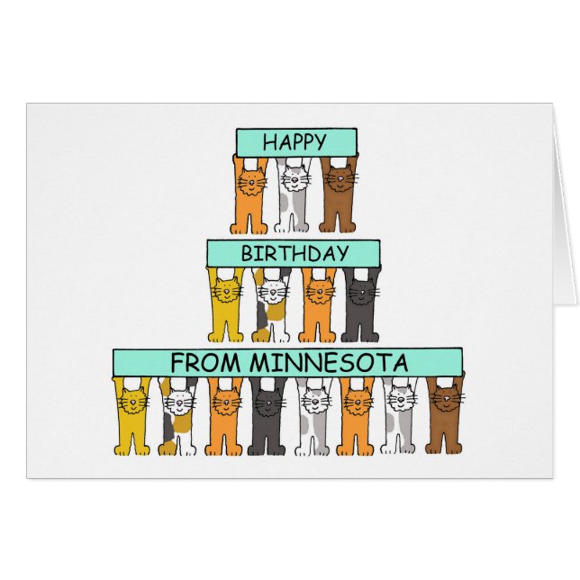 Happy Birthday from Minnesota Cartoon Cats (Front Horizontal)