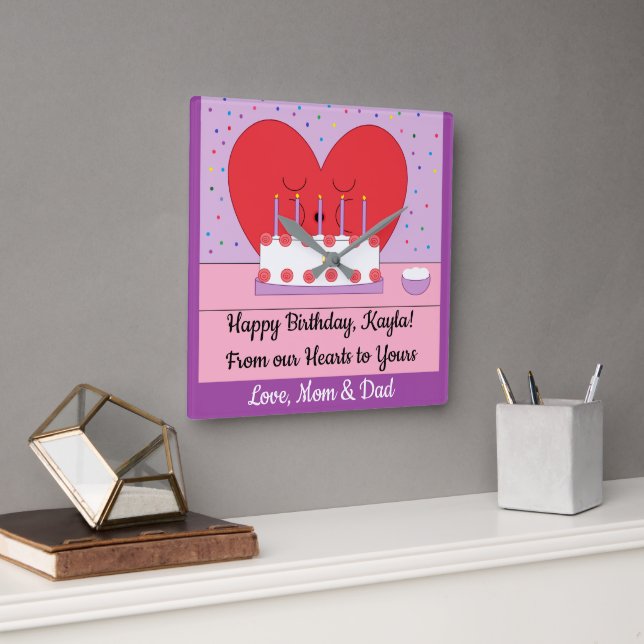 Happy Birthday, From My Heart to Yours II Square Wall Clock (Office)