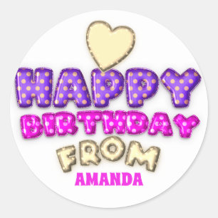 Happy Birthday From Name Balloon Pink Gold Heart Classic Round Sticker