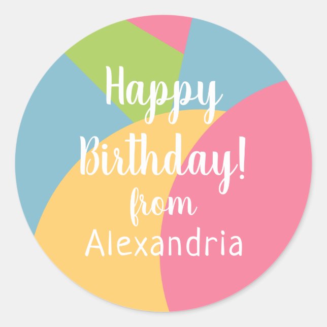 Happy Birthday from Name Birthday Colourful Pastel Classic Round Sticker (Front)