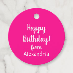 Happy Birthday from Name Hot Pink Birthday Gift Favour Tags