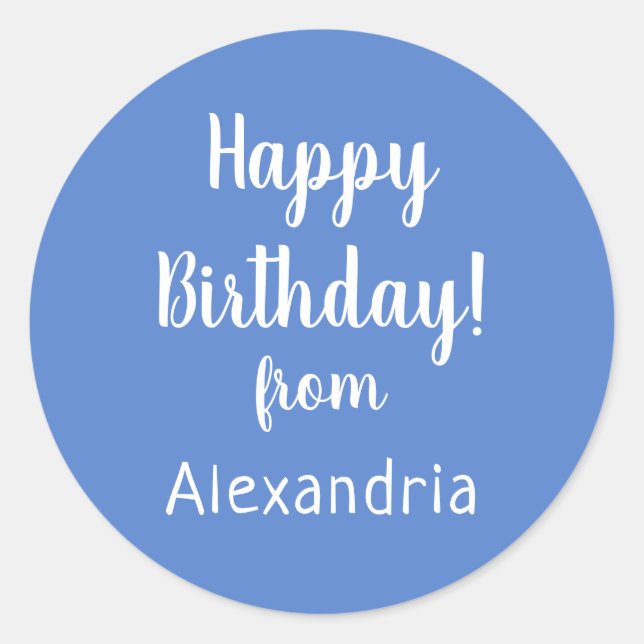 Happy Birthday from Name Pastel Blue Birthday Classic Round Sticker (Front)