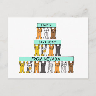 Happy Birthday from Nevada Cartoon Cats Postcard
