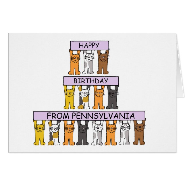 Happy Birthday from Pennsylvania Cartoon Cats (Front Horizontal)