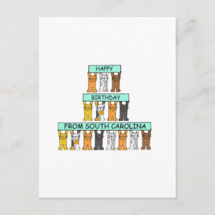 Happy Birthday from South Carolina Cartoon Cats Postcard