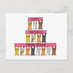 Happy Birthday from Texas Cartoon Cats Postcard