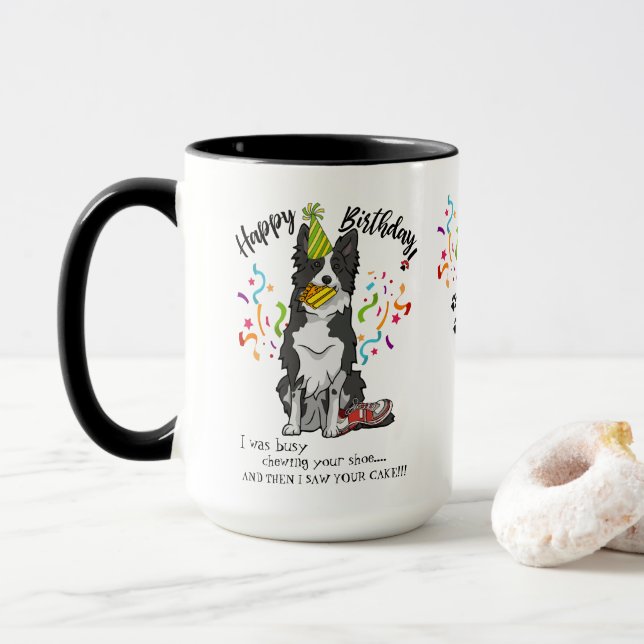 Happy Birthday from Your Border Collie Dog Buddy Mug (With Donut)