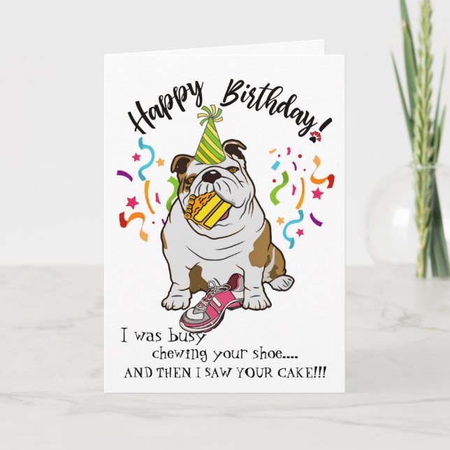 Happy Birthday from Your Bulldog Dog Pink Shoe Card (Front)