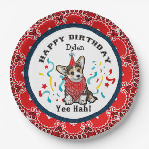 Happy Birthday from Your Corgi Dog  Red Bandana Paper Plate