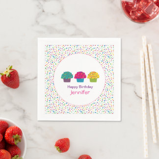 Happy Birthday Frosted Sprinkle Cupcake Napkin