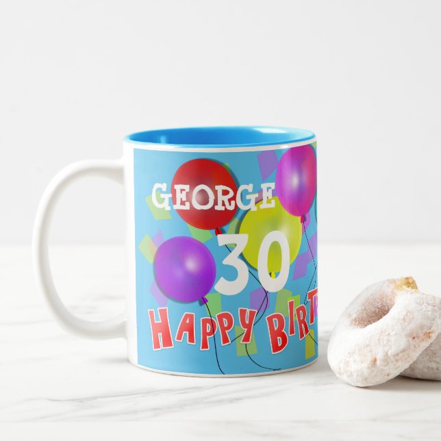 Happy Birthday Fun 30th Milestone Personalised Two-Tone Coffee Mug (With Donut)