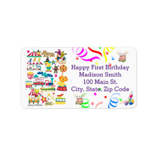 Happy Birthday FUN Carnival Circus Address Label