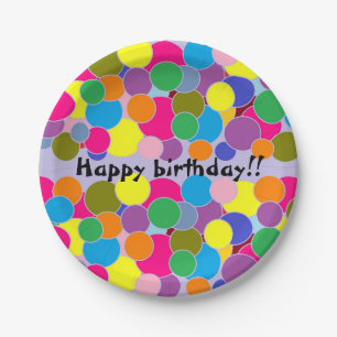 Happy birthday Fun Colourful Circles Design Paper Plate