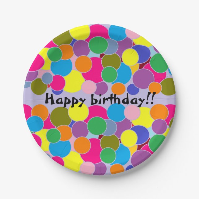 Happy birthday Fun Colourful Circles Design Paper Plate (Front)