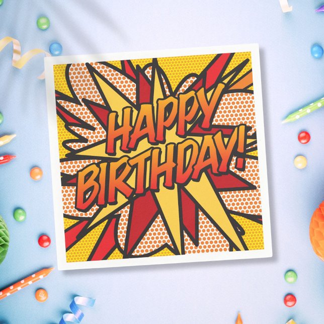 HAPPY BIRTHDAY Fun Colourful Comic Book Napkin (HAPPY BIRTHDAY Fun Colorful Comic Book Napkins)