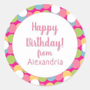 Happy Birthday Fun Colourful from name Classic Round Sticker