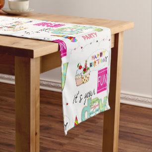 Happy Birthday FUN Cupcake Short Table Runner