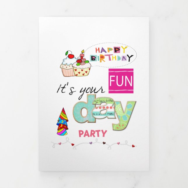 Happy Birthday FUN Cupcake Tri-Fold Card (Cover)