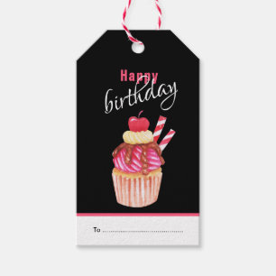 Happy Birthday, Fun Decorative Pink Cupcake Gift Tags