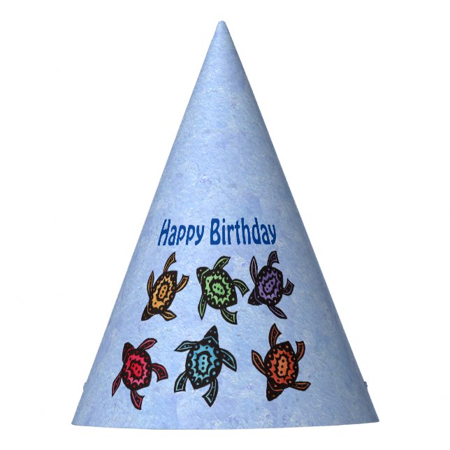 Happy Birthday Fun Group of Turtles Colourful Shel Party Hat (Front)