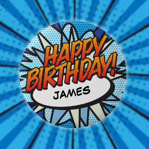 HAPPY BIRTHDAY Fun Modern Comic Book 6 Cm Round Badge