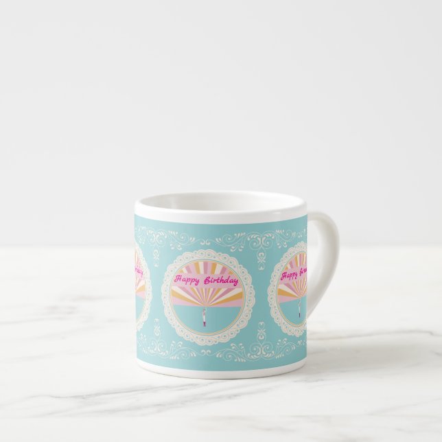 Happy Birthday Fun Mug, Blue Pink Rainbow Espresso Cup (Front Right)
