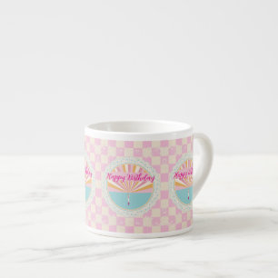 Happy Birthday Fun Mug, Cute Pink Rainbow Espresso Cup