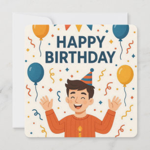 Happy Birthday Fun Party Hat Balloon Invitation