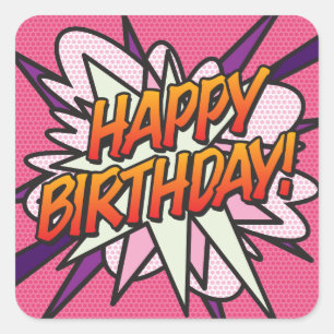 HAPPY BIRTHDAY Fun Pink Modern Square Sticker