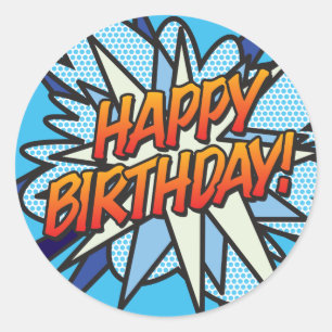 HAPPY BIRTHDAY Fun Retro Comic Book Classic Round Sticker