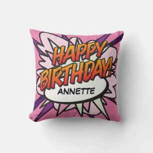 HAPPY BIRTHDAY Fun Retro Comic Book Pop Art Cushion
