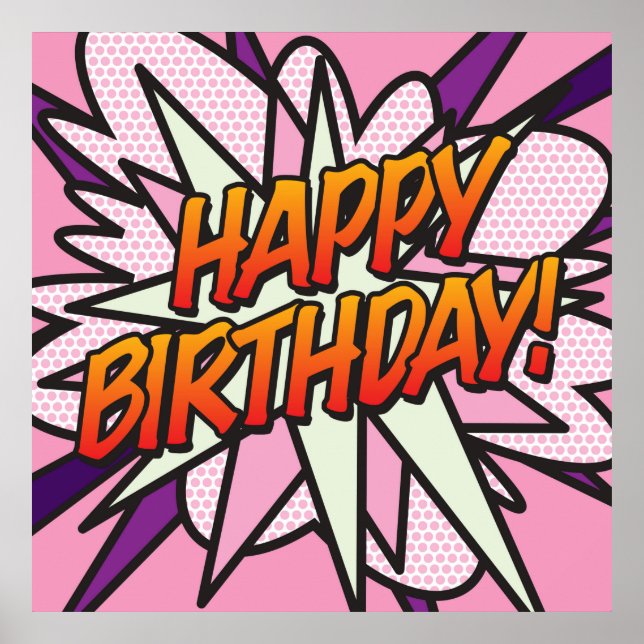 HAPPY BIRTHDAY Fun Retro Comic Book Pop Art Poster (Front)