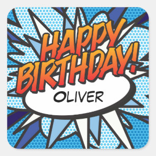 HAPPY BIRTHDAY Fun Retro Comic Book Square Sticker