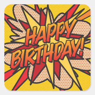 HAPPY BIRTHDAY Fun Retro Comic Book Square Sticker
