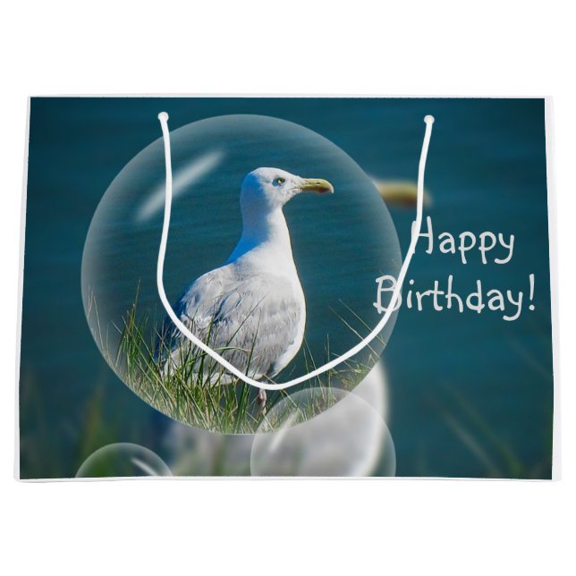 Happy Birthday Fun Seagull Large Gift Bag (Front)