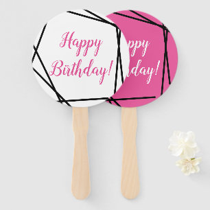 Happy Birthday Funky Geometric Pink Hand Fan