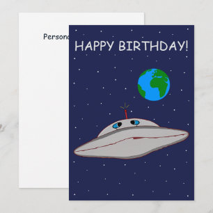 Happy Birthday Funny Alien Spaceship Adventure   Holiday Card