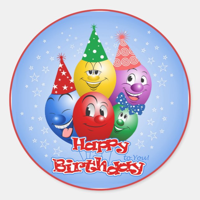 Happy Birthday Funny Balloons Classic Round Sticker (Front)