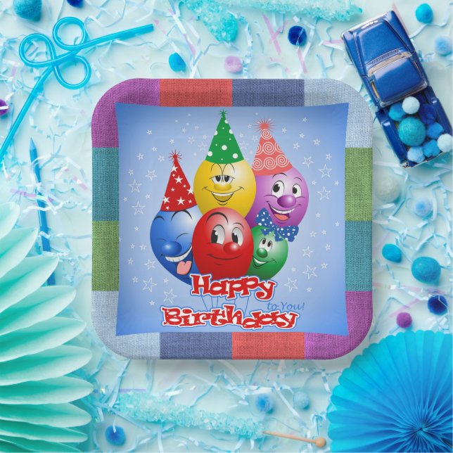 Happy Birthday Funny Balloons Paper Plate (Party)
