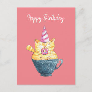 Happy Birthday!/Funny Cat Drawing Postcard